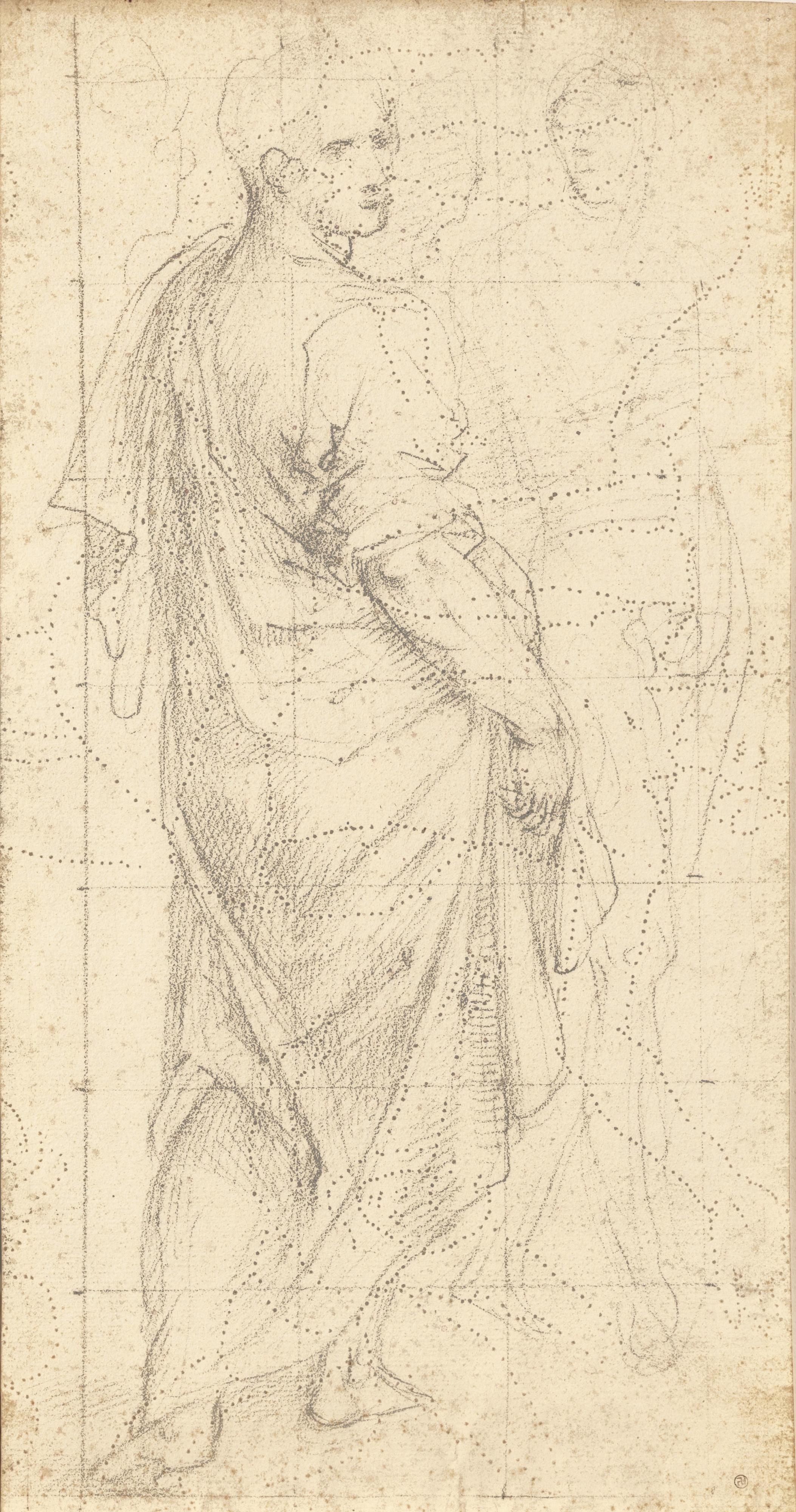 Giovanni Antonio Sogliani - Recto: A Draped Standing Male Figure With Another Sketched Figure And Two Other Profiles; Verso: Two Studies For The Marriage At Cana