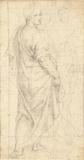 Giovanni Antonio Sogliani - Recto: A Draped Standing Male Figure With Another Sketched Figure And Two Other Profiles; Verso: Two Studies For The Marriage At Cana
