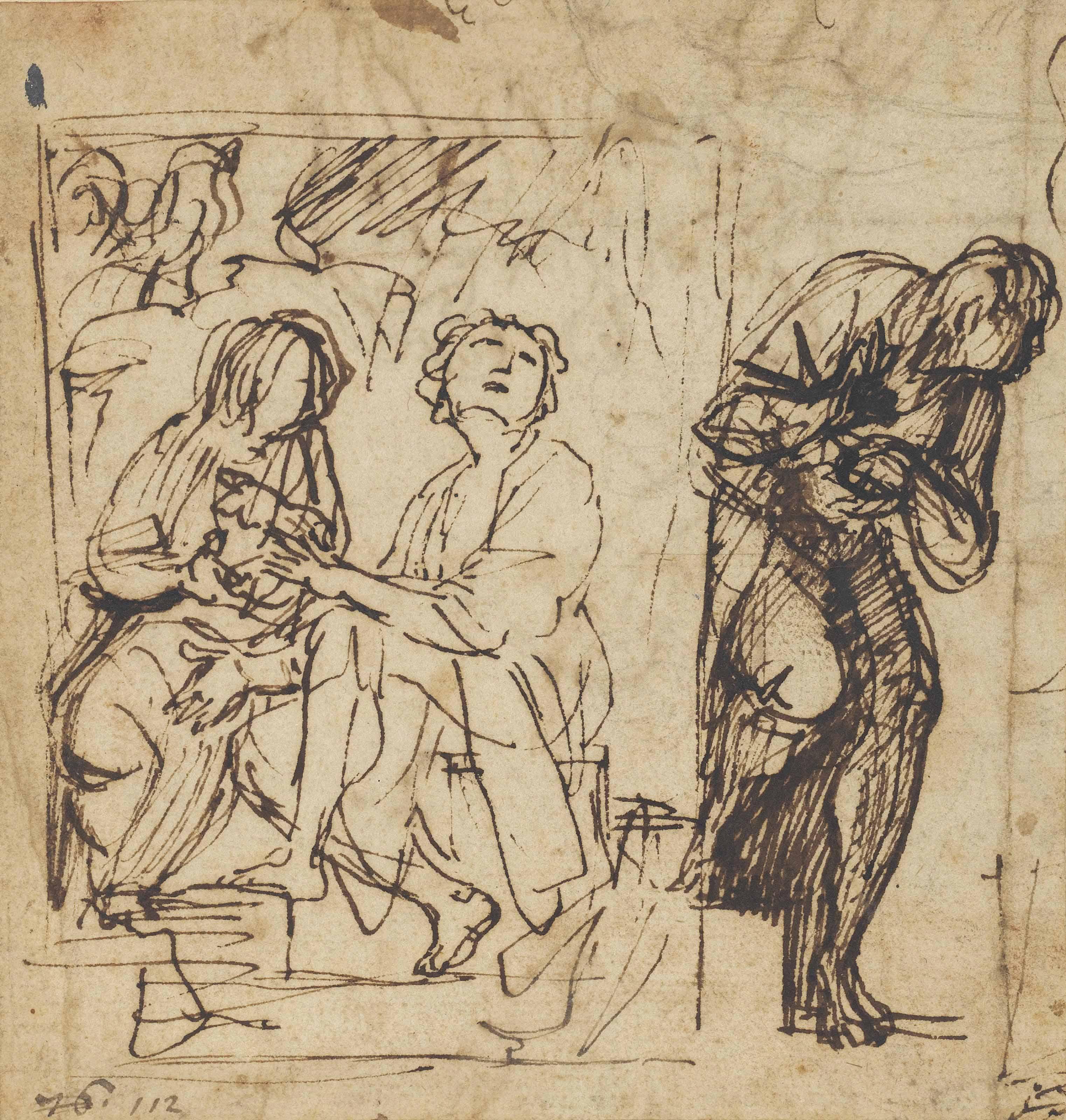 Giovanni Baglione - The Denial Of Saint Peter, With A Subsidiary Study For The Same (Recto); Further Studies For The Same Composition (Verso)