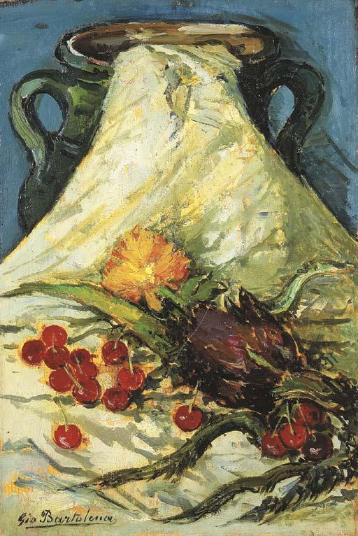 Giovanni Bartolena - Vaso con drappo e natura morta