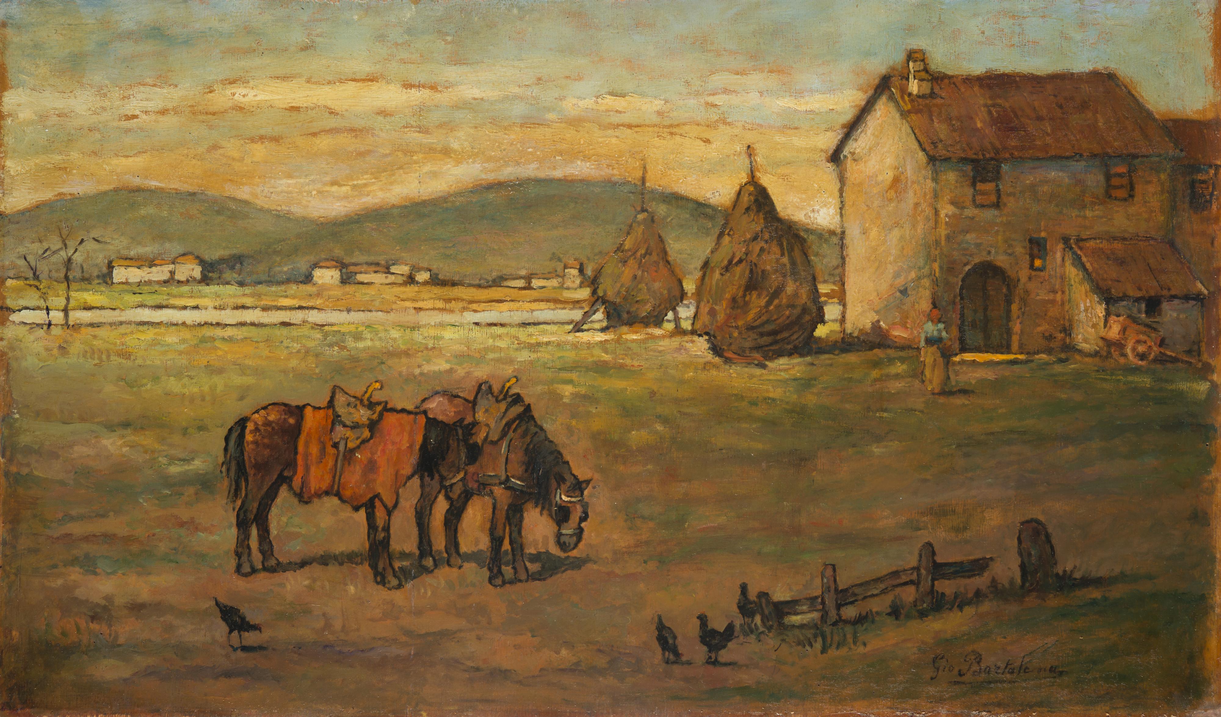 Giovanni Bartolena - Veduta di campagna con cavalli