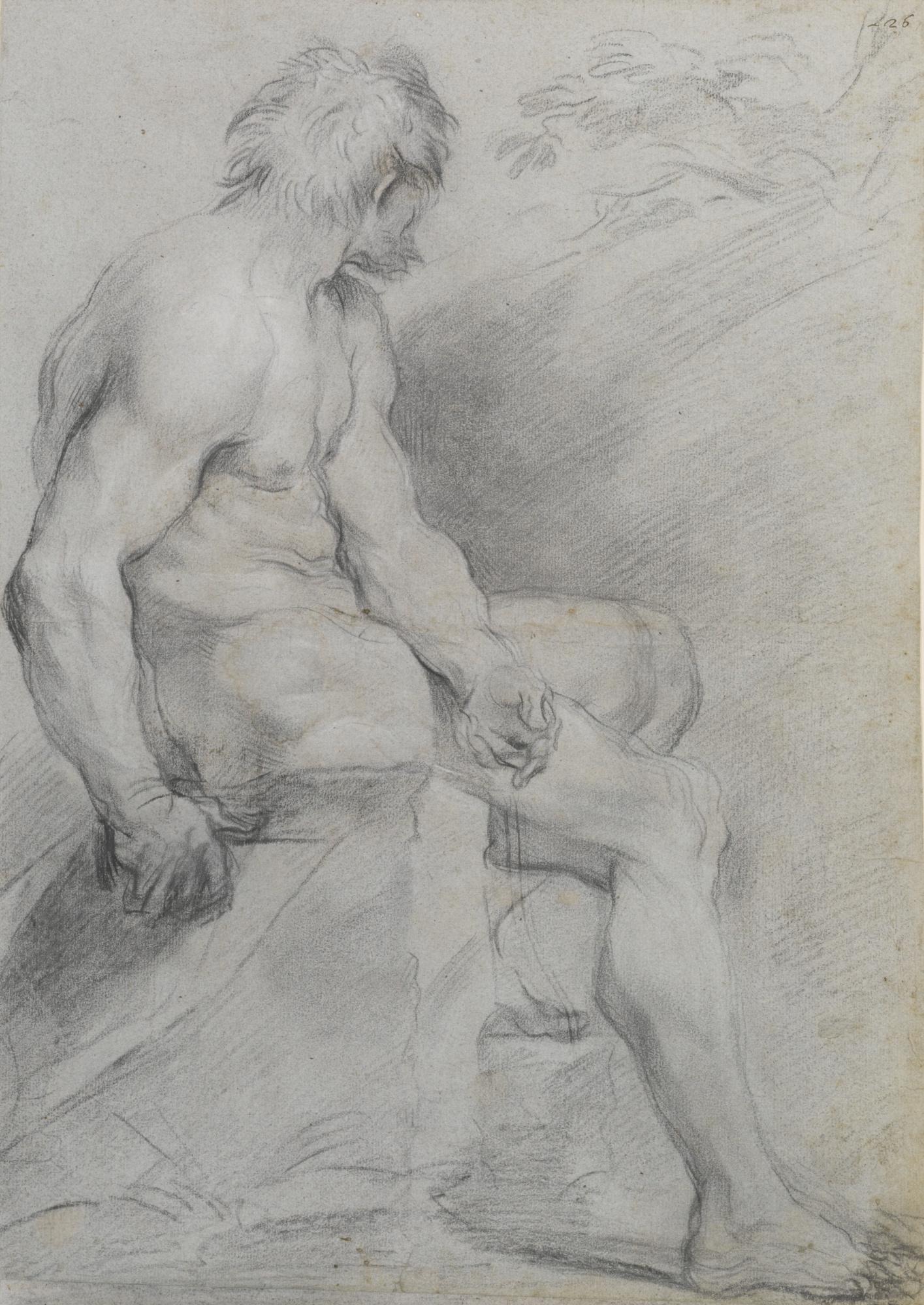 Giovanni Battista Beinaschi - Bearded Male Nude Seated, His Body In Profile And His Head Turned Over His Left Shoulder