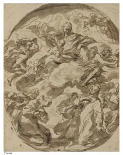 Giovanni Battista Beinaschi - The Madonna in Glory (recto ); Studies of heads and drapery (verso )