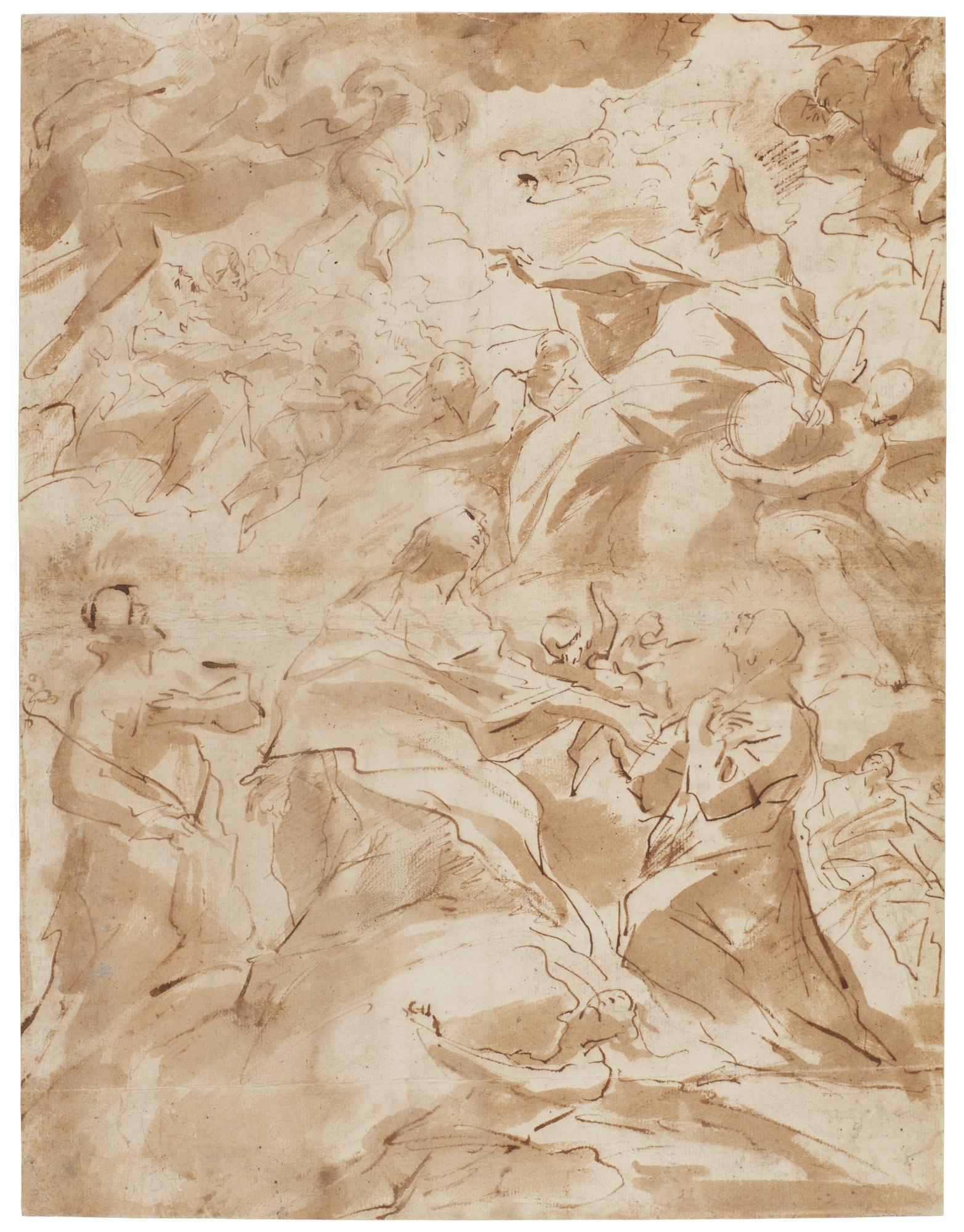 Giovanni Battista Beinaschi - The Virgin Interceding With Christ On Behalf Of Two Jesuits Saints