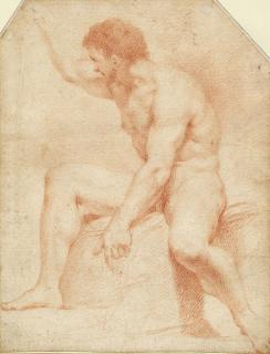 Giovanni Battista Bettini Giambettino Cignaroli - Study of a male nude, seated (recto); Study of a pair of legs, seen from behind (verso)