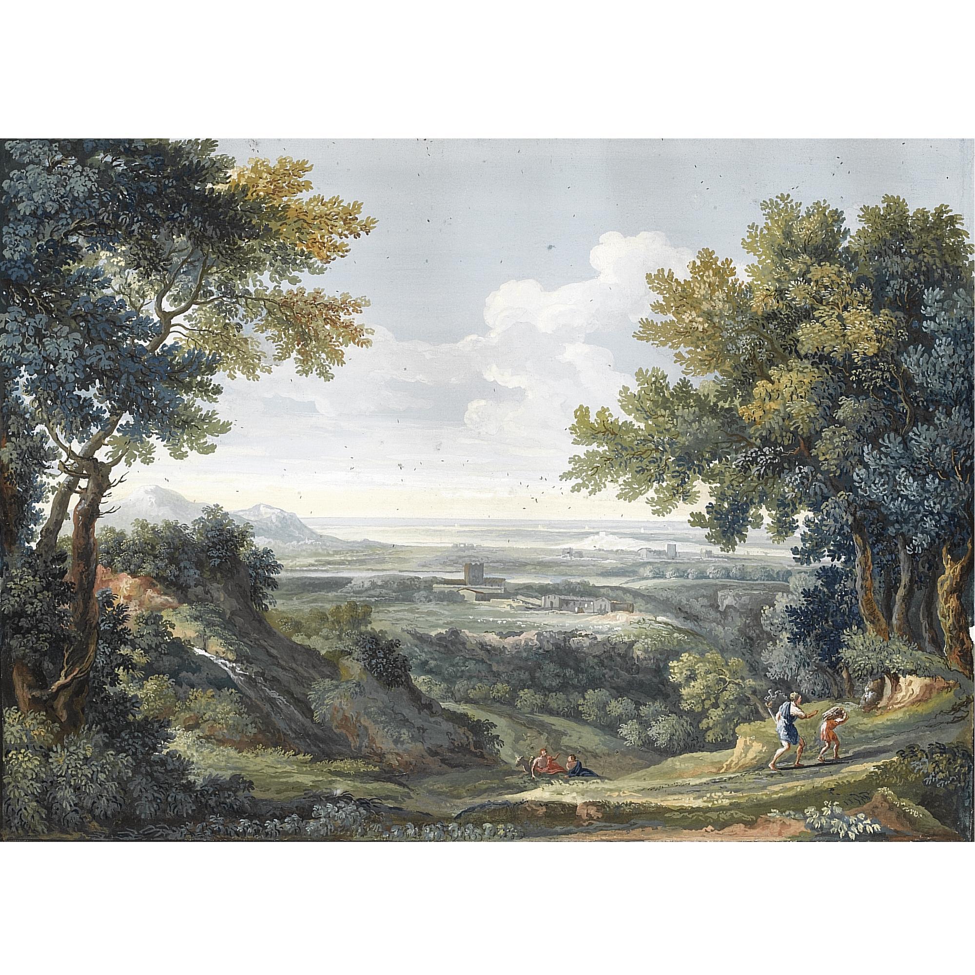 Giovanni Battista Busiri - A View Of The Roman Campagna With Abraham And Isaac In The Foreground