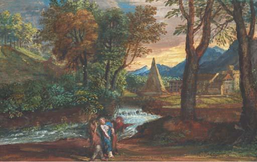 Giovanni Battista Busiri - Le Christ rencontrant les Pélerins d\'Emmaüs dans un paysage classique