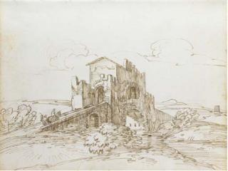 Giovanni Battista Busiri - The Pincian Hill, Rome; The Ponte Namalo: a bridge in the Roman Campagna; The Ponte Pamentano: a bridge with a toll collector\'s house; and The Basilica of San Sebastiano on the Appian Way