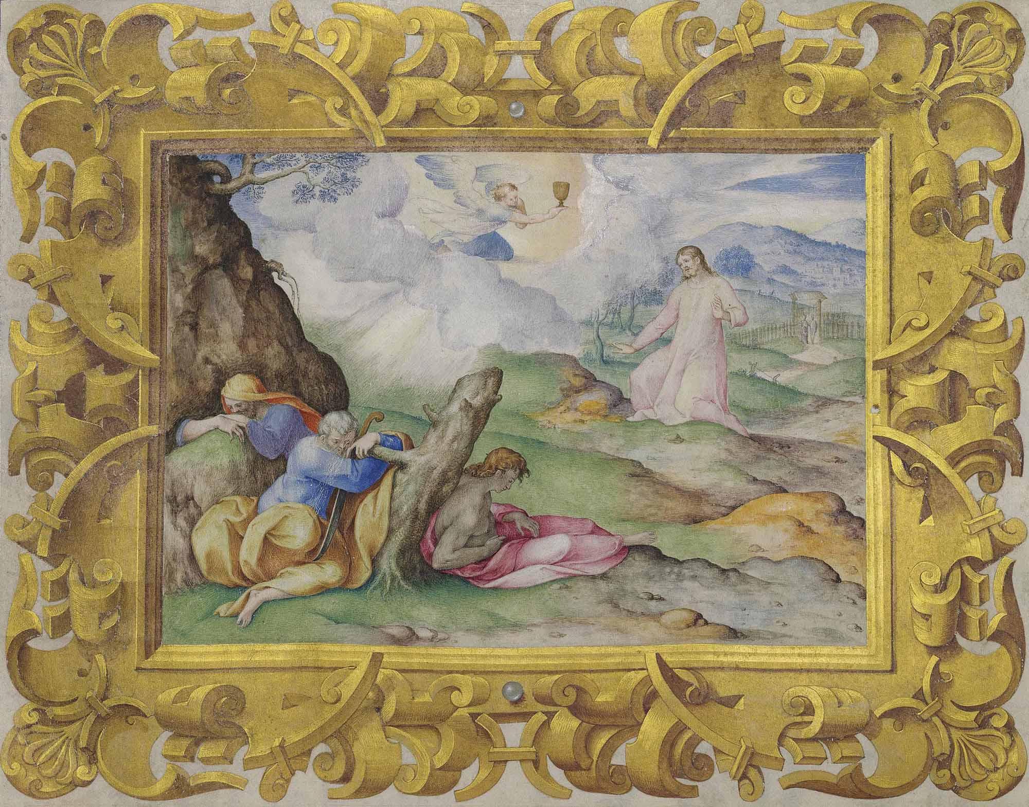 Giovanni Battista Castello - The Agony in the Garden, in a elaborate decorative frame