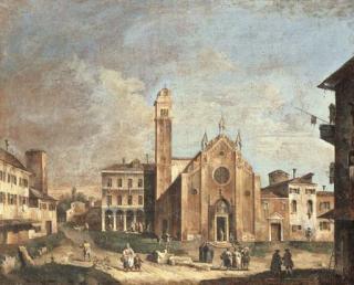 Giovanni Battista Cimaroli - A capriccio view of Venice, with the church of Santa Maria Gloriosa dei Frari, and the Fabbriche Vecchie of Rialto beyond