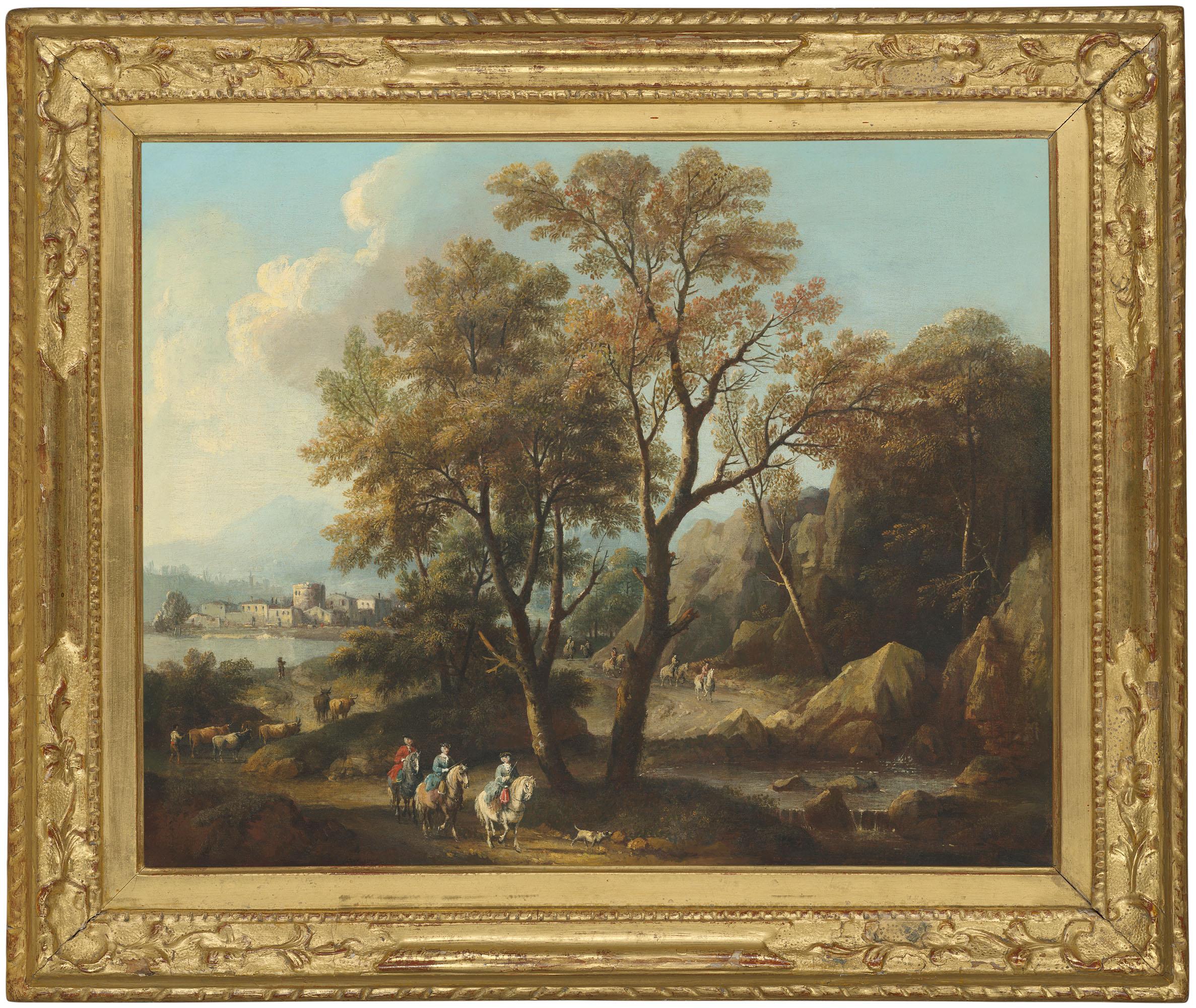 Giovanni Battista Cimaroli - A River Landscape With Travellers On A Path