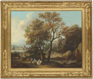 Giovanni Battista Cimaroli - A River Landscape With Travellers On A Path