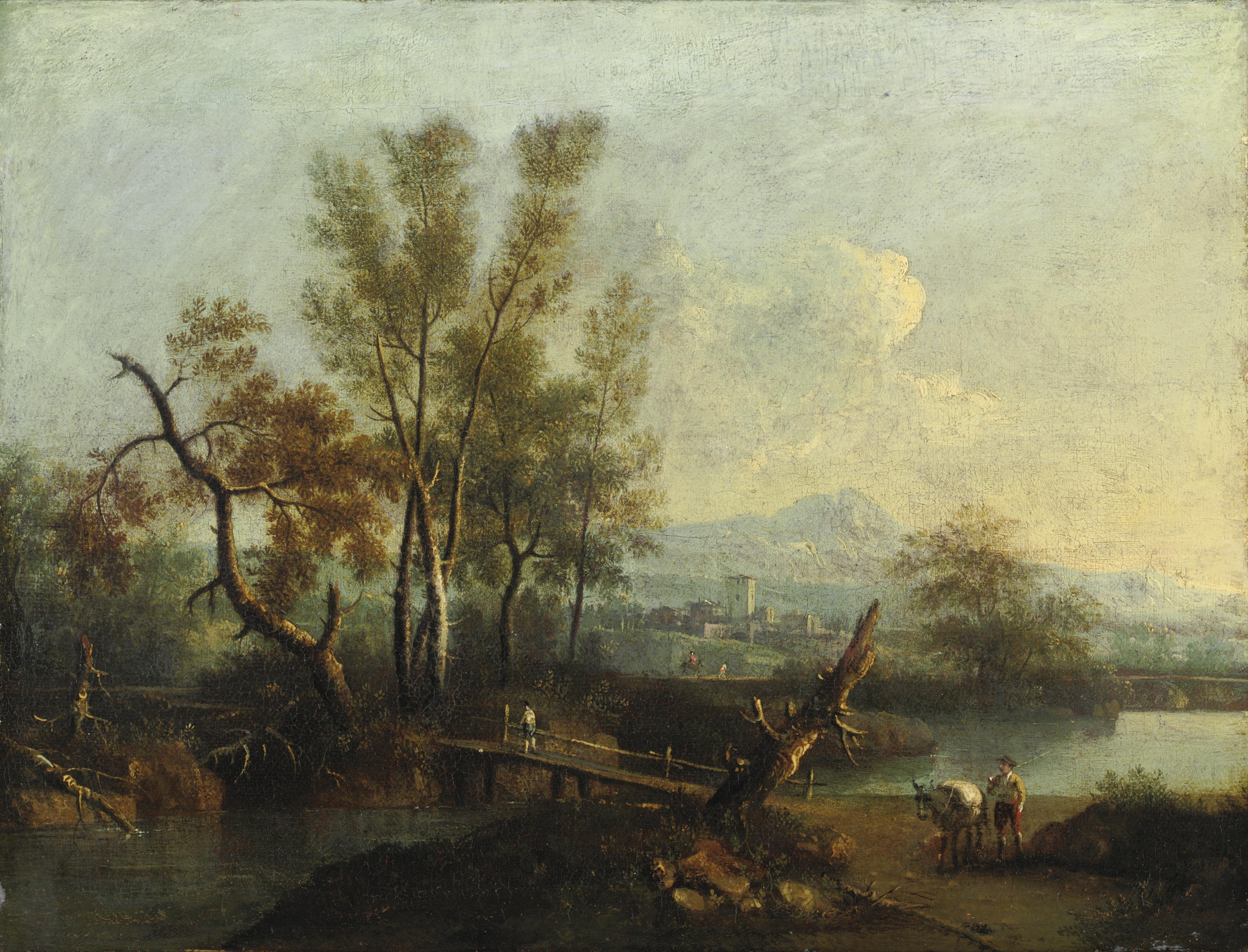 Giovanni Battista Cimaroli - Paesaggio Fluviale Con Figure