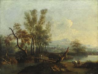 Giovanni Battista Cimaroli - Paesaggio Fluviale Con Figure