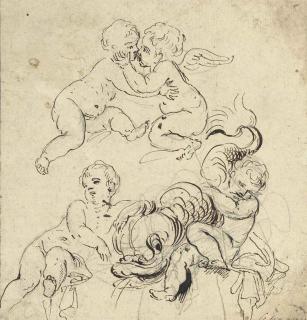 Giovanni Battista Cipriani, R.A. - Putti cavorting with a dolphin