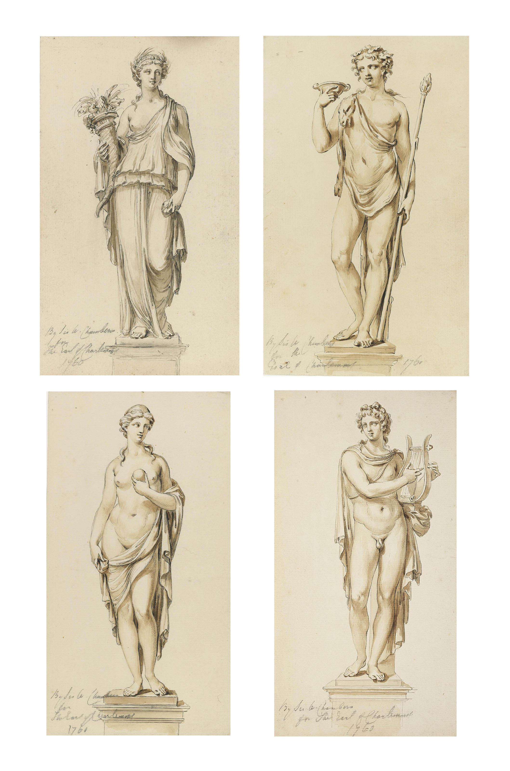 Giovanni Battista Cipriani, R.A. - Studies for statues of pedestals of Apollo, Venus, Bacchus and Ceres, for the Marino Casino, Clontarf, Co. Dublin