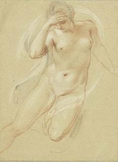 Giovanni Battista Cipriani - A Female Nude, Three-Quarter-Length, Looking Down (Recto); A Sketch of The Same (Verso)