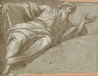 Giovanni Battista Della Rovere - A reclining prophet gesturing to the right: Design for a spandrel