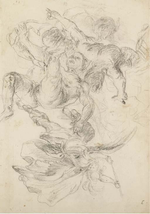 Giovanni Battista Discepoli - L\'Archange Saint Michel terrassant les anges rebelles (recto); Anges musiciens sur des nuages (verso)