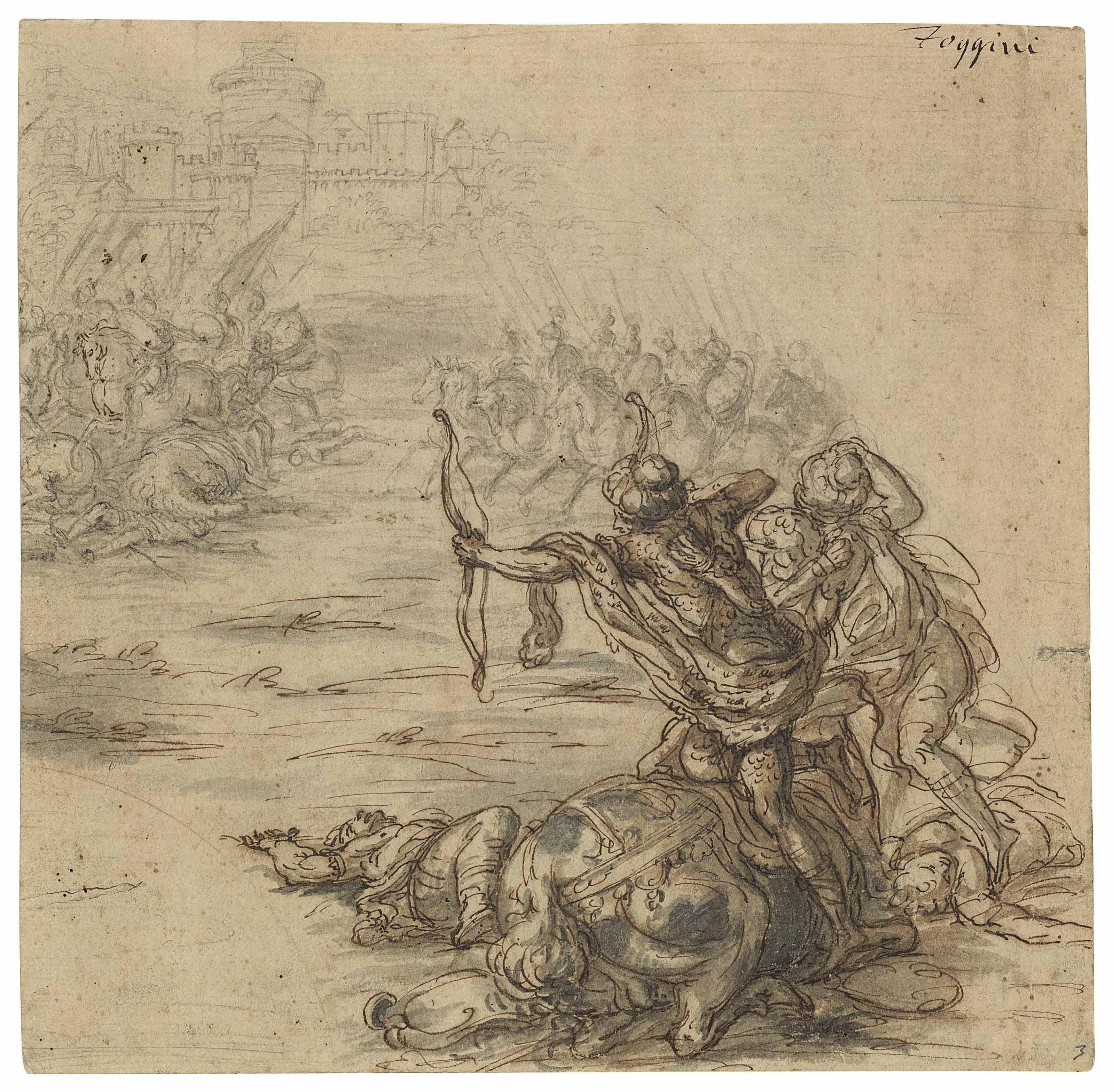 Giovanni Battista Foggini - A battle scene outside a walled city