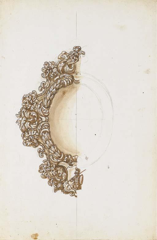 Giovanni Battista Foggini - Study For A Frame Decorated With Laurel And Acanthus Leaves, A Soldier In A Shield In The Lower Section