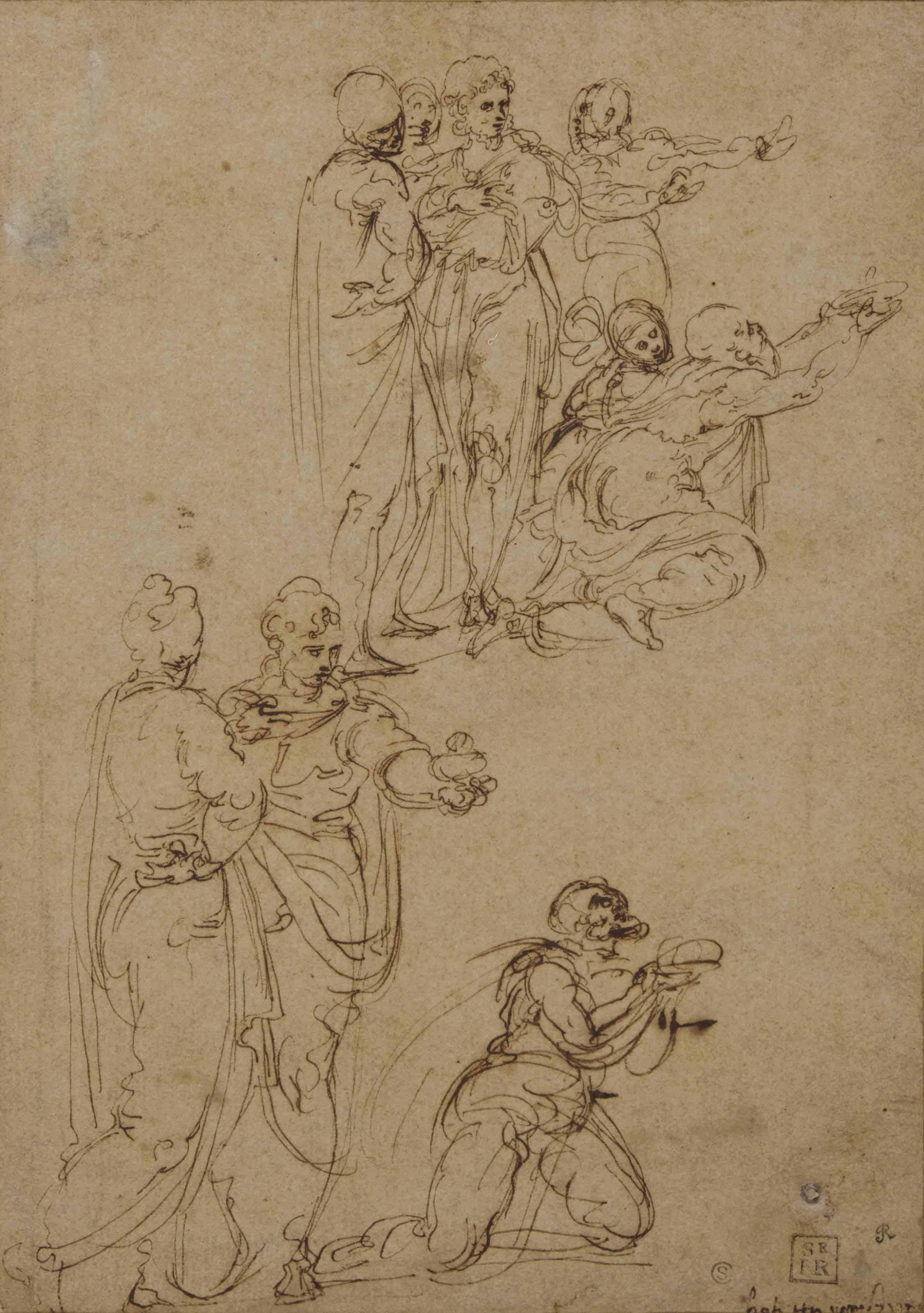 Giovanni Battista Franco - Figures Drapées, Certaines Agenouillées Avec Les Bras Tendus