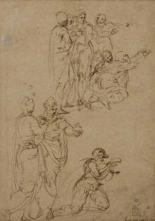 Giovanni Battista Franco - Figures Drapées, Certaines Agenouillées Avec Les Bras Tendus