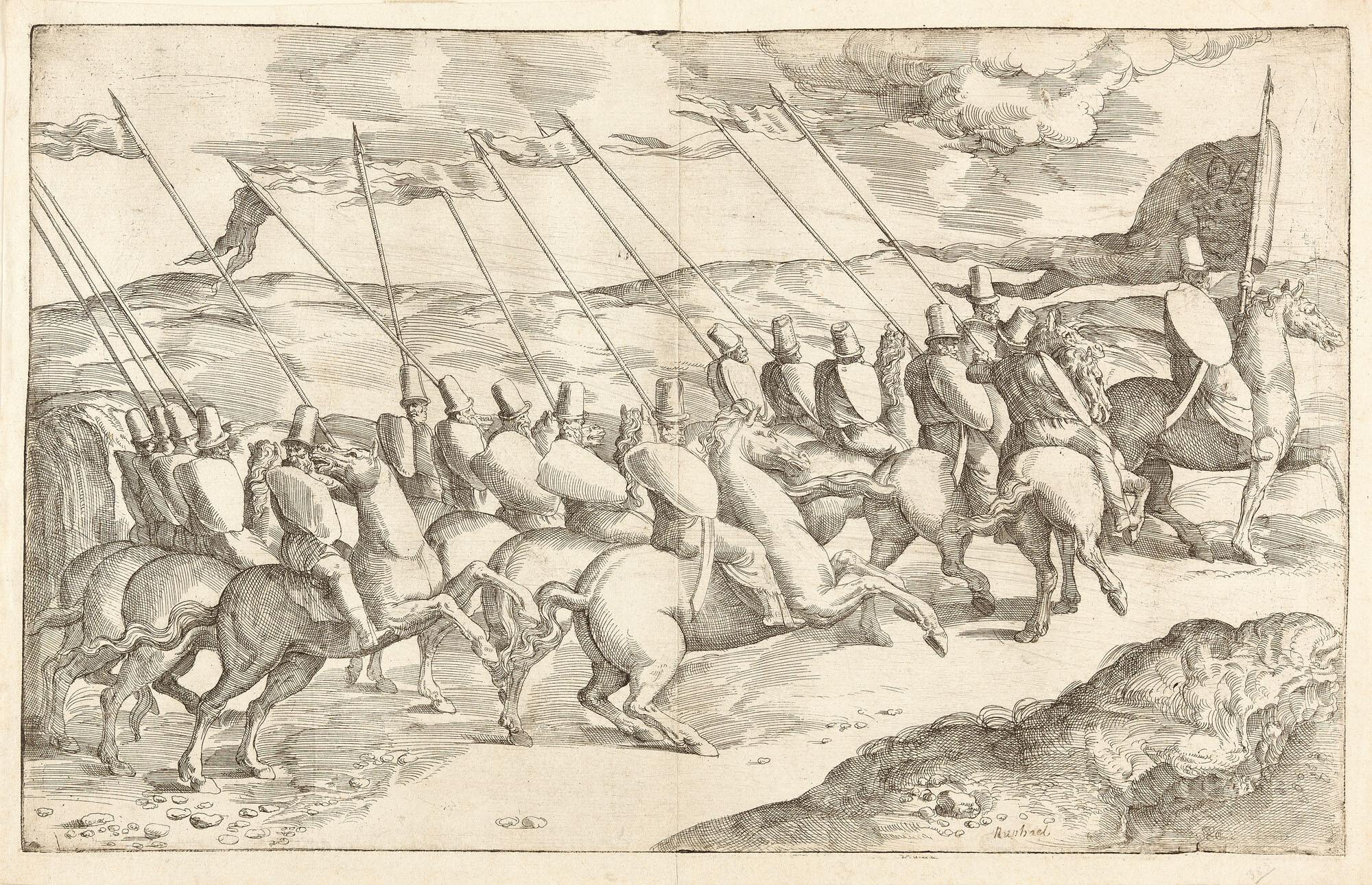 Giovanni Battista Franco - Reiterzug mit Wappen von Papst Leo X.