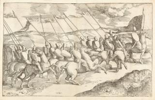 Giovanni Battista Franco - Reiterzug mit Wappen von Papst Leo X.