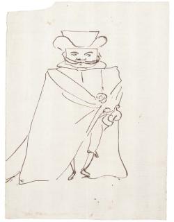 Giovanni Battista Gaulli - Caricature of a man with long moustaches wearing a hat and a cloak