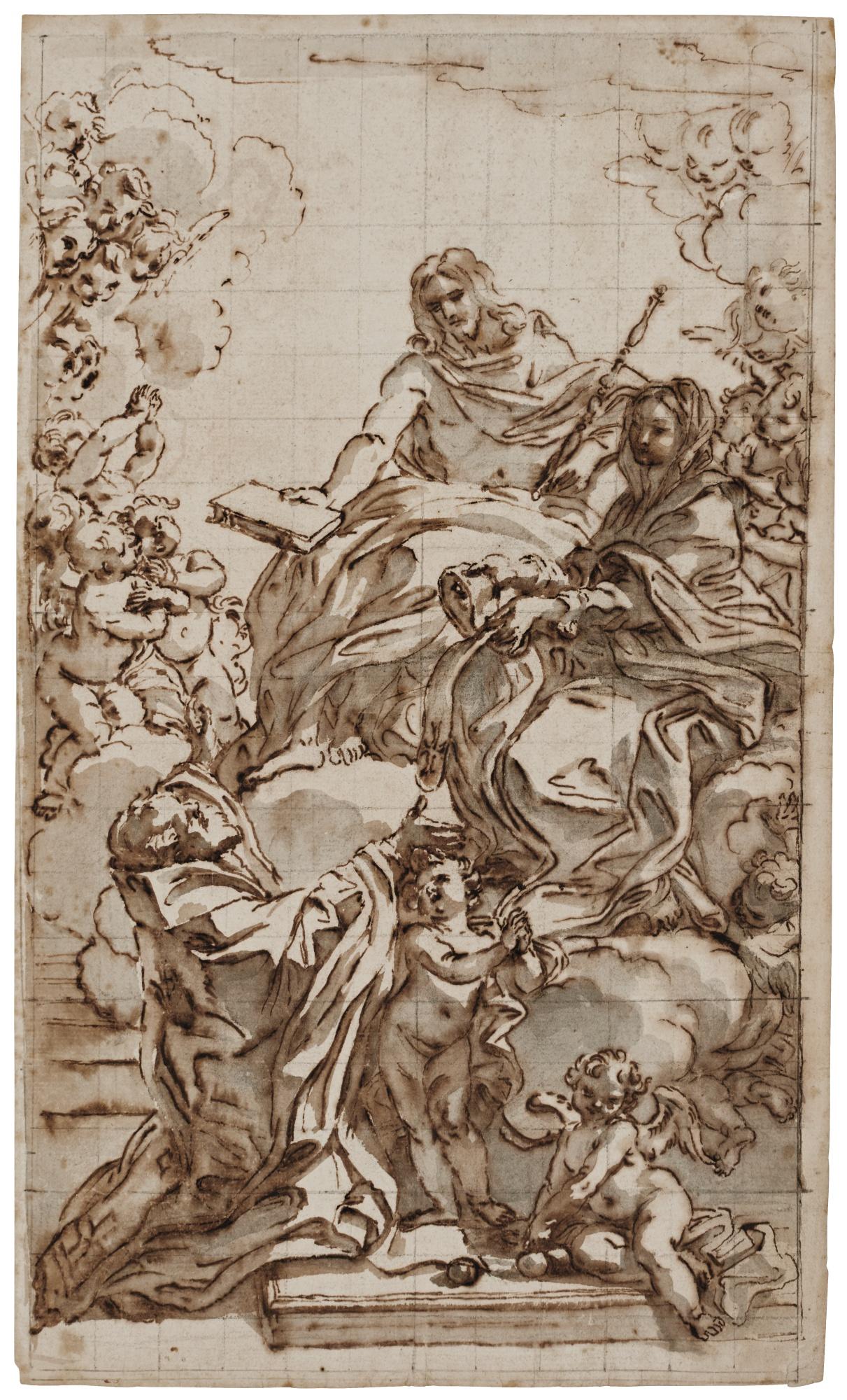 Giovanni Battista Gaulli - Christ And The Virgin With Saint Nicholas Of Bari