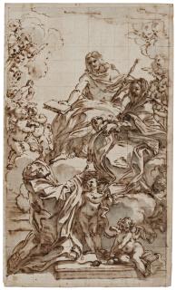 Giovanni Battista Gaulli - Christ And The Virgin With Saint Nicholas Of Bari