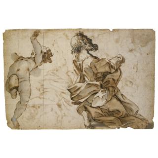 Giovanni Battista Gaulli - Recto: A Kneeling Bearded Man And A Putto With Arms Raised; Verso: Three Putti In Flight Below A Cloud