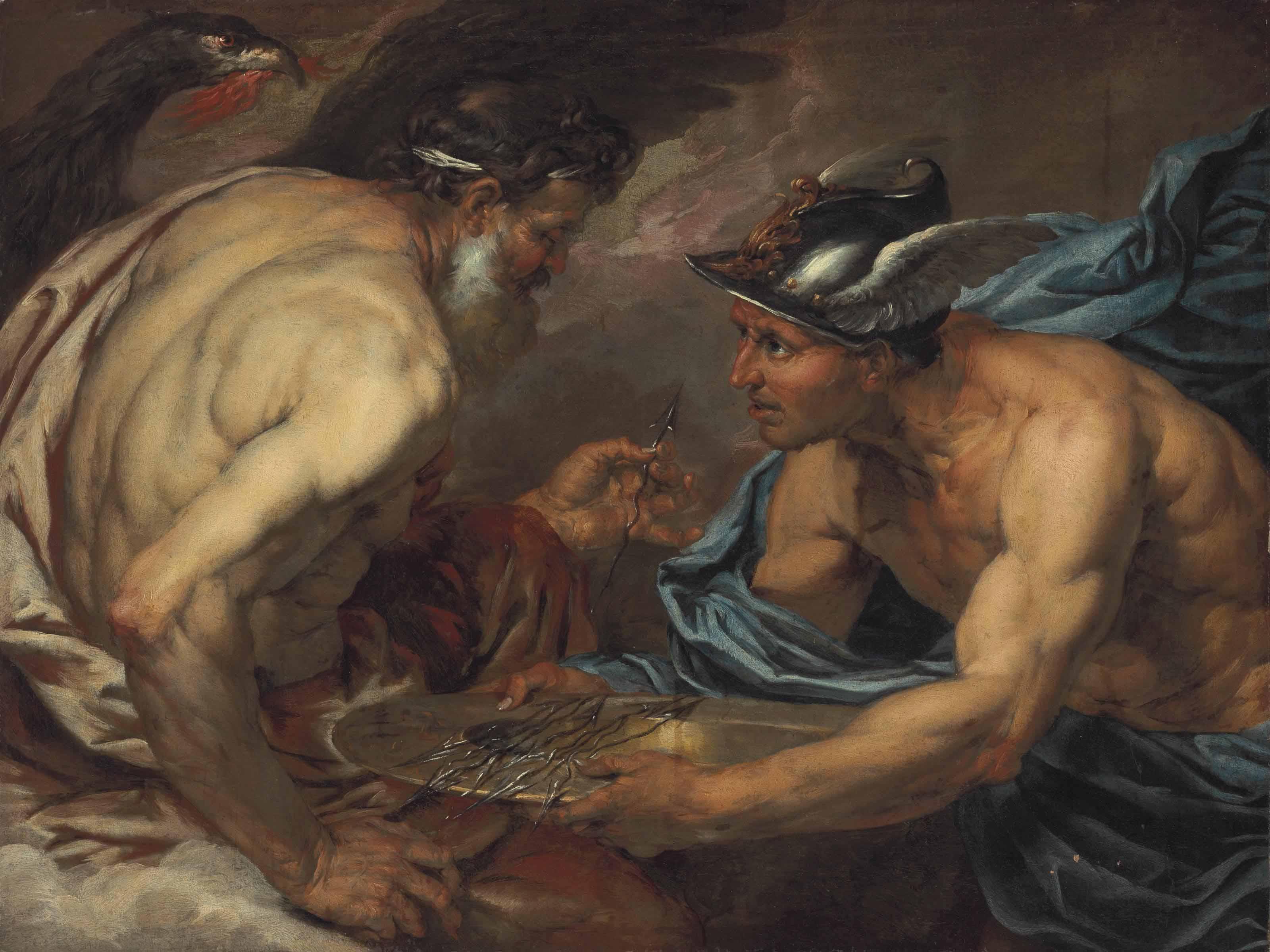 Giovanni Battista Langetti - Mercury Presenting Thunderbolts To Jupiter