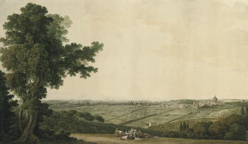 Giovanni Battista Lusieri - An Extensive Panorama Of Rome From The Gardens Of The Villa Mellini On Monte Mario