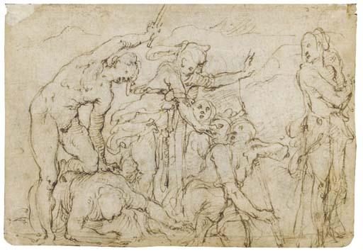 Giovanni Battista Naldini - Un groupe de figures se battant (recto); Etude d\'après La Vittoria de Michelangelo (verso)