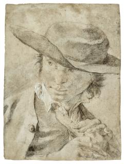 Giovanni Battista Piazzetta - A Boy In A Broad-Brimmed Hat, Holding A Flute