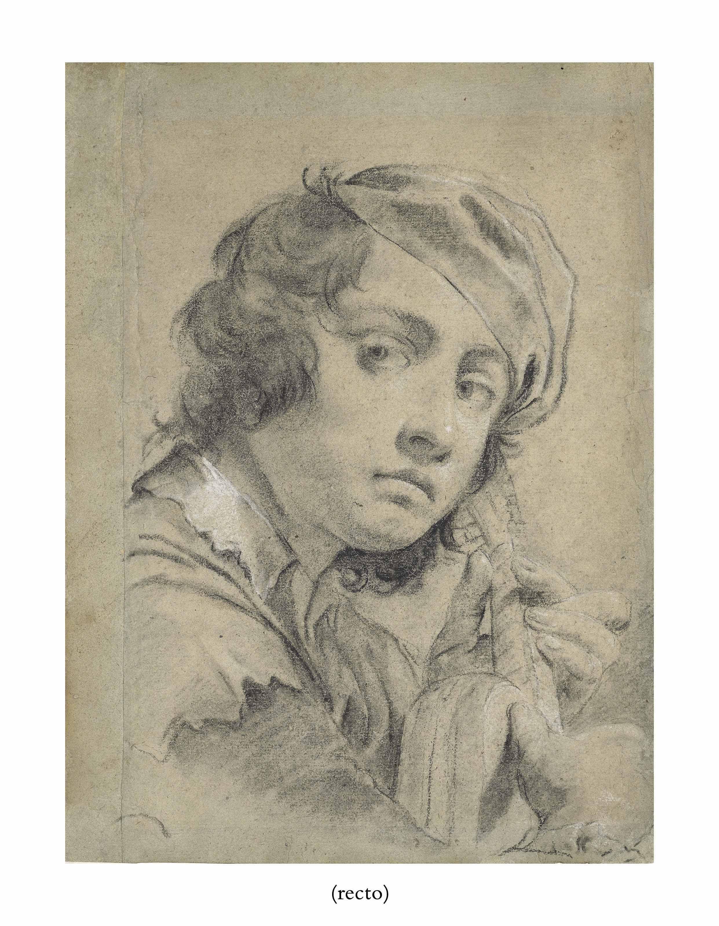 Giovanni Battista Piazzetta - A boy in a cap playing a guitar (recto); Study of an outstretched arm (verso)