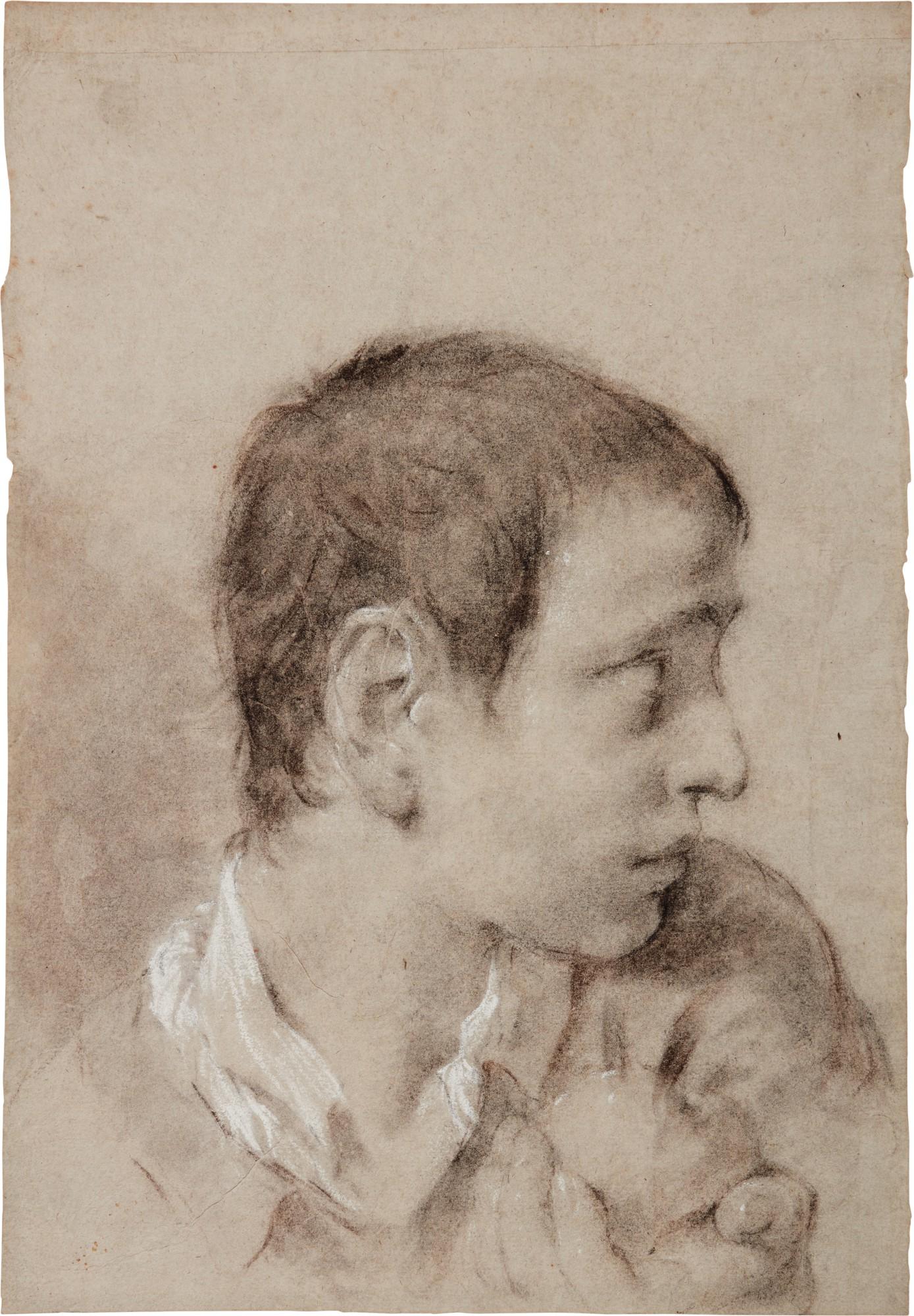 Giovanni Battista Piazzetta - A boy in profile, holding an apple