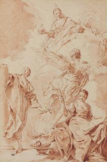 Giovanni Battista Piazzetta - Design For A Frontispiece: Allegorical Figures Of Constancy, Philosophy And Truth, With A Winged Genius