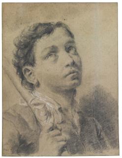 Giovanni Battista Piazzetta - Study Of A Boy, Bust Length, Holding A Staff