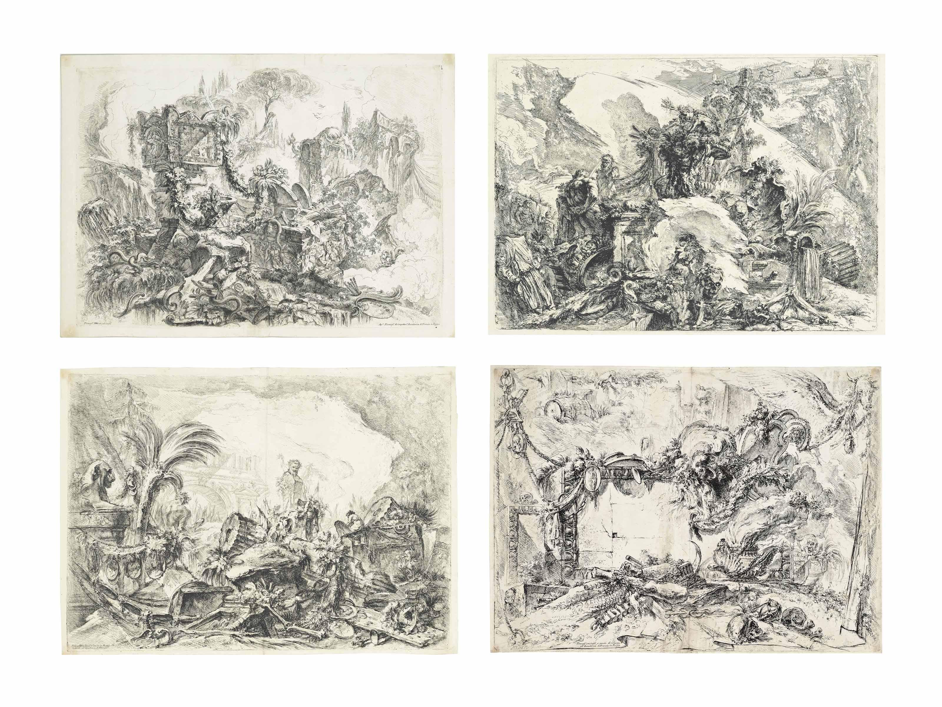 Giovanni Battista Piranesi - Four Grotteschi (Hind 24-7; Robison 21-4; Focillon 20-23)