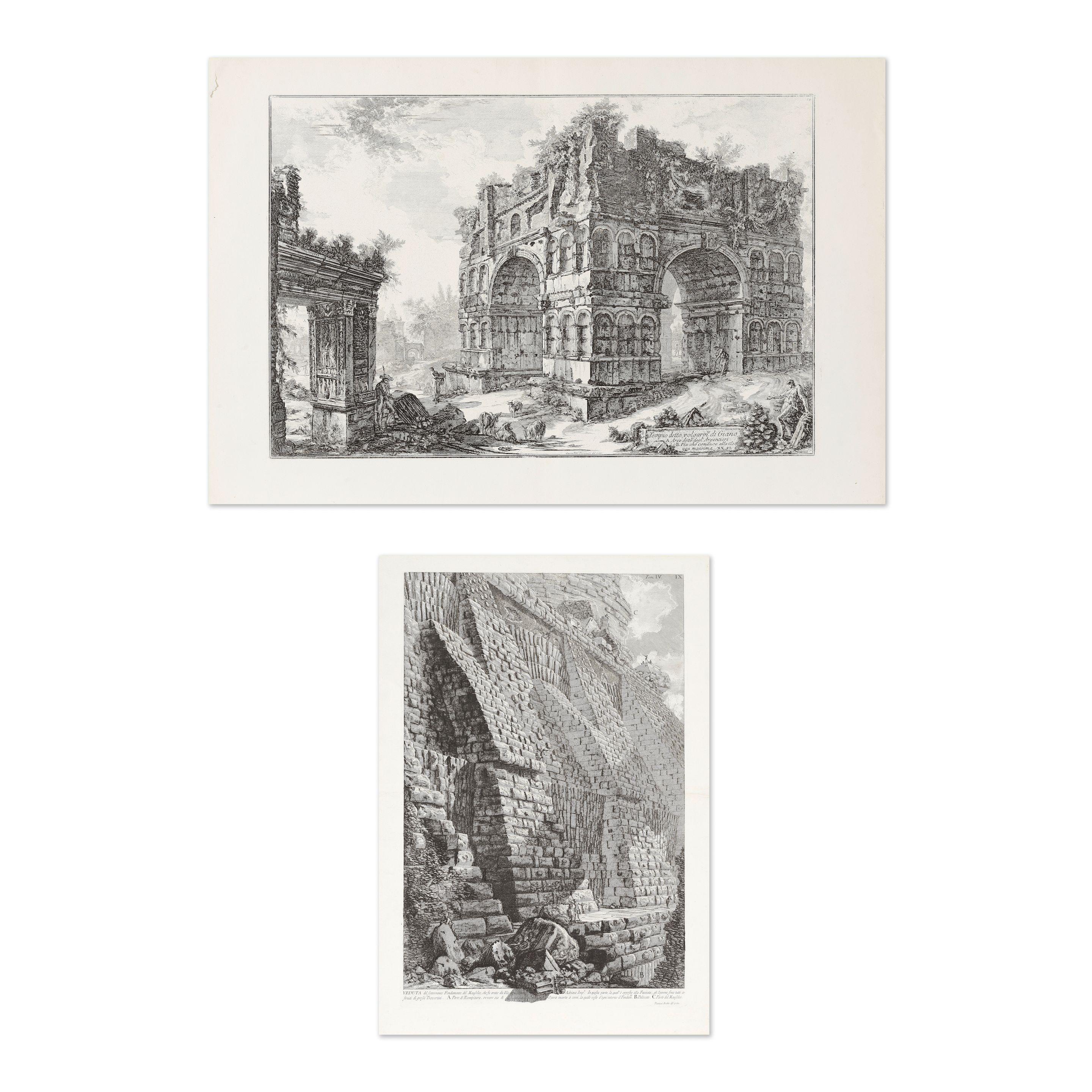 Giovanni Battista Piranesi - Tempio Detto Volgarmente di Giano (H96), 1771 et Veduta della Sotterraneo fondamento del mausoleo di Adriano Imperator, 1756