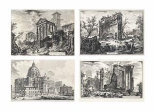 Giovanni Battista Piranesi - The Baths of Trajan; The Temple of Sibyl, Tivoli: the Broken Side of the Colonnade; St. Peter’s, from the Piazza della Sagrestia; The So-Called Temple of Hercules, at Cori (Hind 127, 62, 5, and 91)
