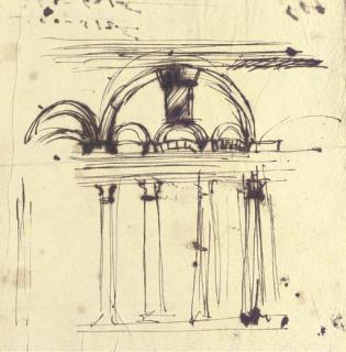 Giovanni Battista Piranesi - The end wall of a palatial hall with columns supporting an architrave with arches above
