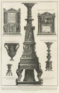 Giovanni Battista Piranesi - Various Candelabra, A Vase And Two Cinerary Urns; Marble Vases; And Marble Vase With Relief Of Bacchantes Suppored On A Tripod Of Chimeas (One Illustrated)
