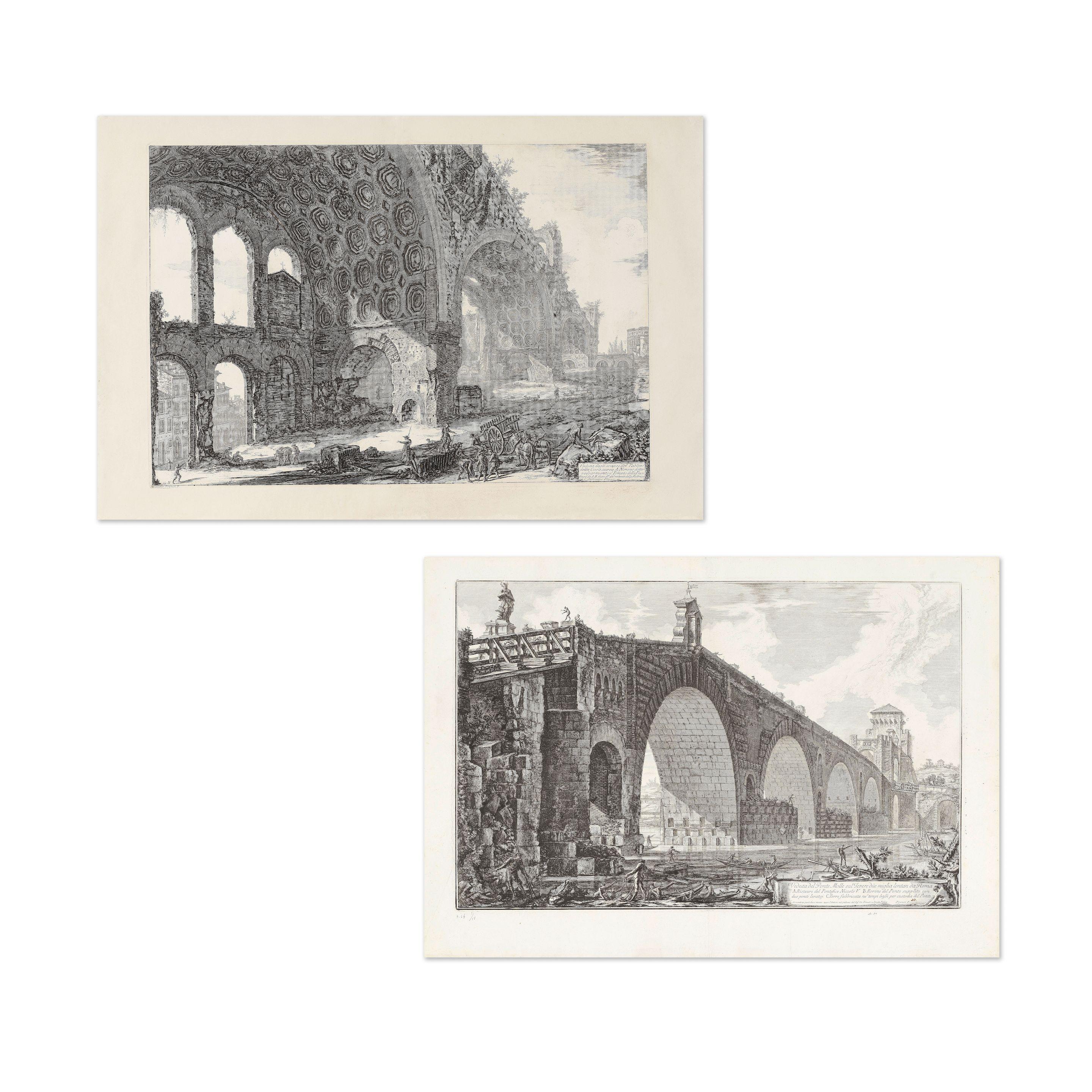Giovanni Battista Piranesi - Veduta del ponte Molle Sul Tevere (H64), 1762 et Veduta Degli Avanzi del tablino della Casa aurea di Nerone (H114), 1774