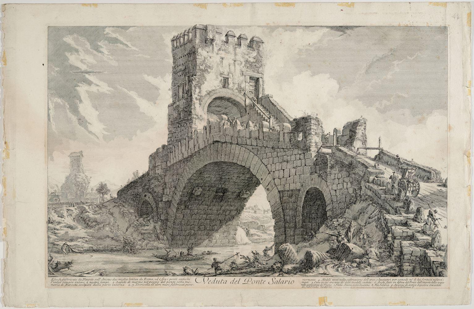 Giovanni Battista Piranesi - Veduta del Ponte Solario. Aus der Folge: Vedute di Roma. 1754.