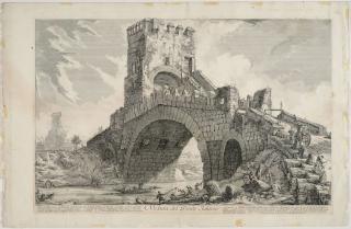 Giovanni Battista Piranesi - Veduta del Ponte Solario. Aus der Folge: Vedute di Roma. 1754.