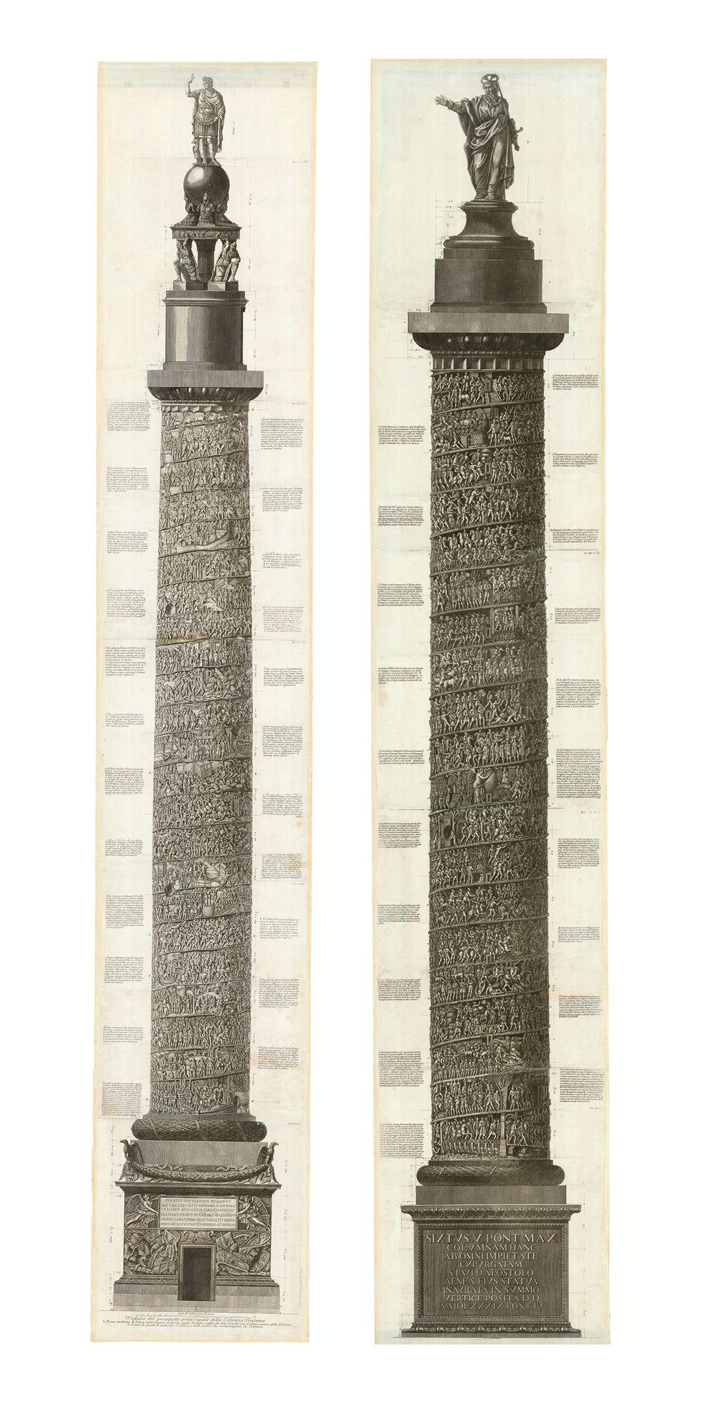 Giovanni Battista Piranesi - Veduta del prospetto principale della Colonna Trajana; Veduta del prospetto principale della Colonna Antonina 2